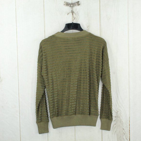 LL Bean Signature Olive Green Striped V-Neck Pullover Sweater Size XS - Picture 7 of 10